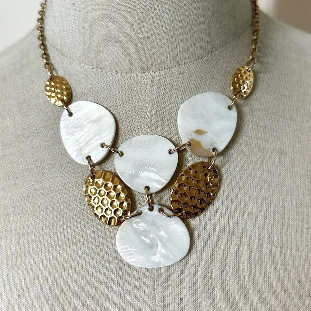 Abalone gold tone statement necklace